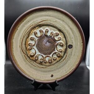 Vintage Studio Art Pottery 13.5" Wall Plate Charger Signed Stoneware‎ Brown